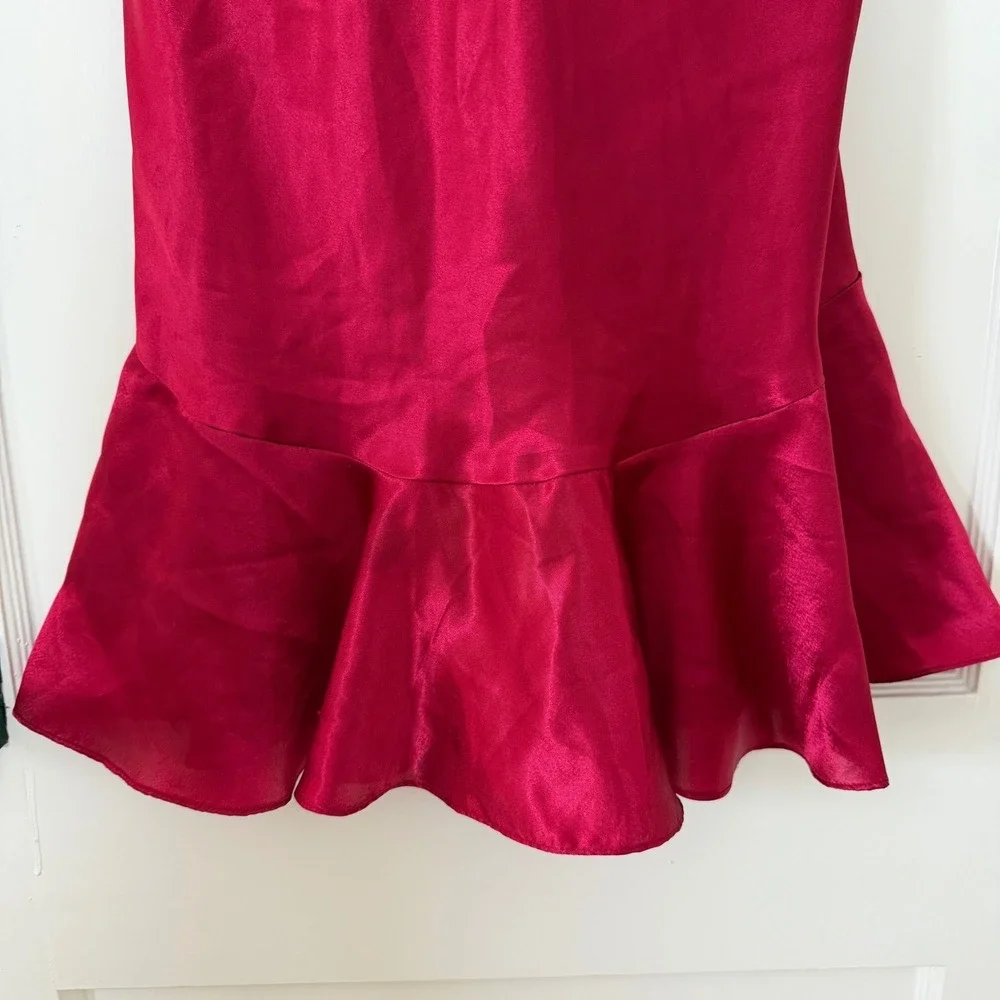 Vntg Intimate Affair Red Satin Lace Trim Nightgown‎ Slip Dress L: Boho, 90's